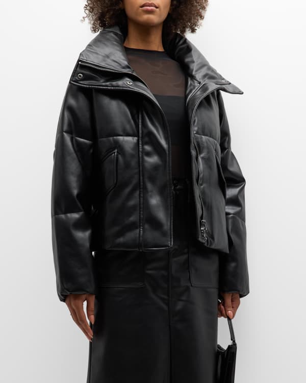 Vince Zip-Front Leather Puffer Jacket | Neiman Marcus