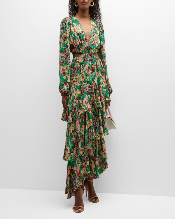 Alexis Sydney Bell-Sleeve Silk Empire Maxi Dress | Neiman Marcus