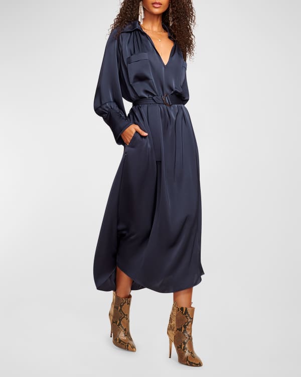 Shoshanna Tara Ruffle Satin Jacquard Midi Dress | Neiman Marcus