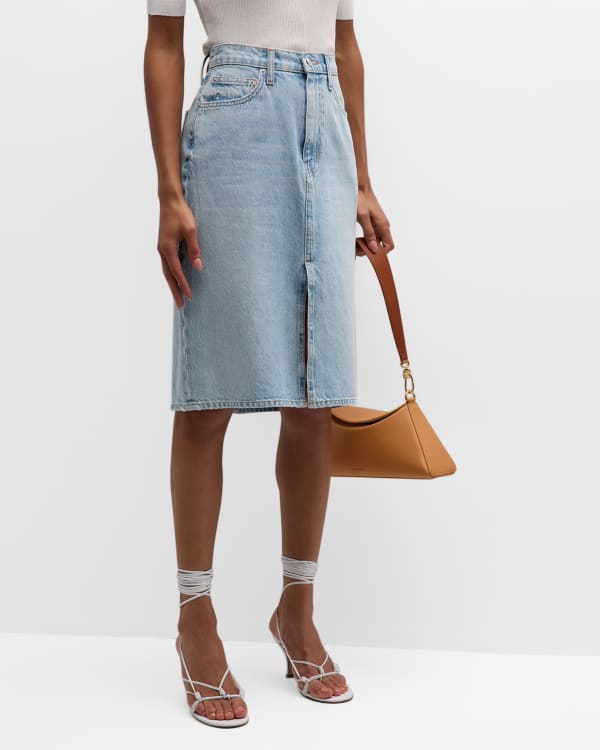 AG Adriano Goldschmied Haruko Distressed Vintage Denim Midi Skirt