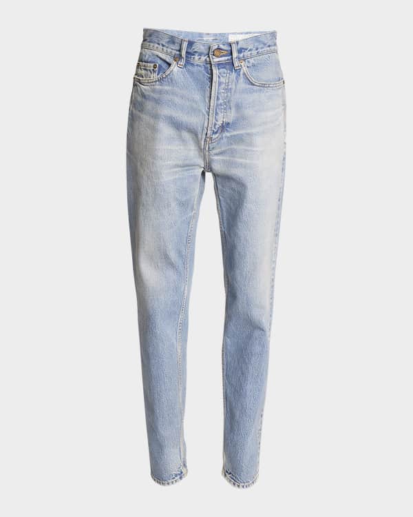 Saint Laurent Trashed Ripped Knee Denim Jeans Blue Neiman Marcus