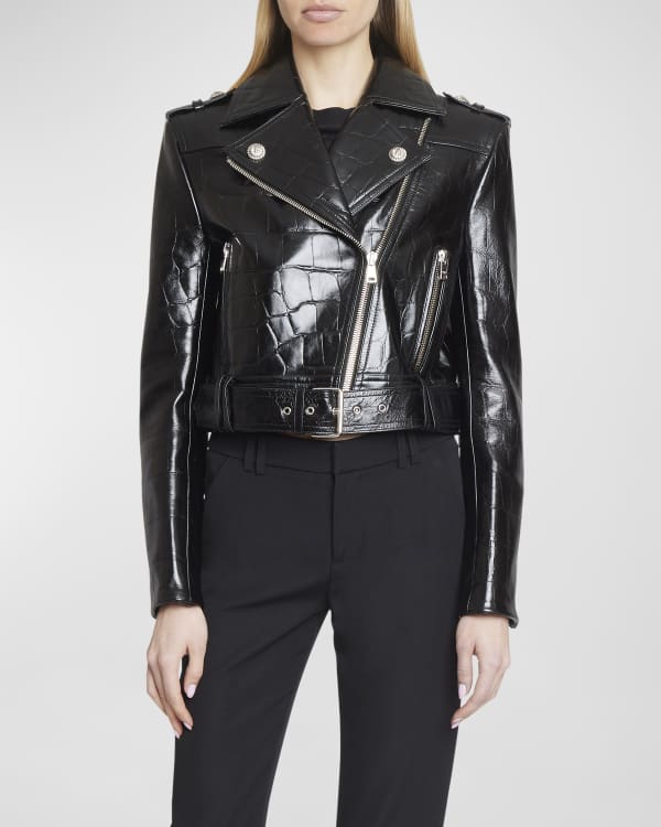 Marni Faded Leather Crop Biker Jacket | Neiman Marcus