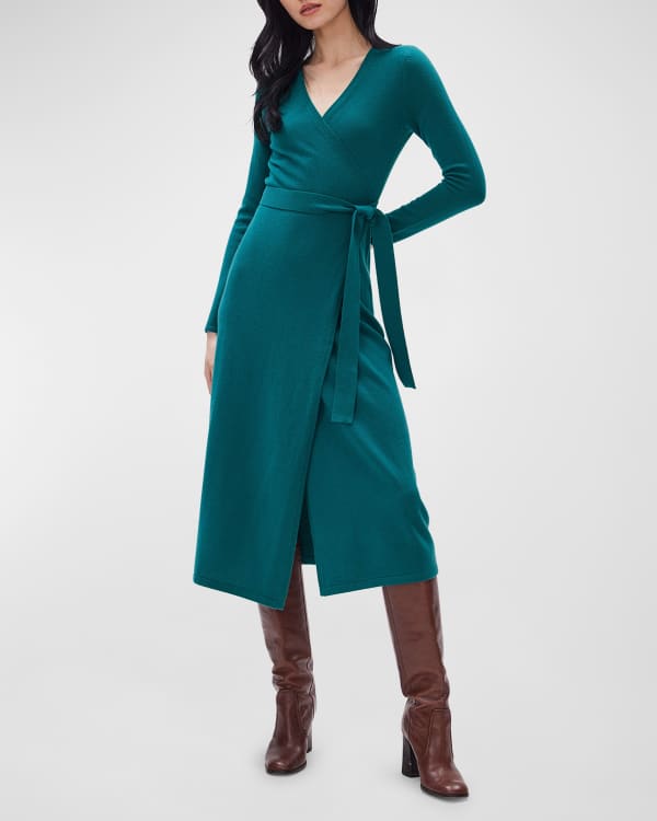 Cinq a Sept Serena Faux-Wrap Midi Silk Dress | Neiman Marcus