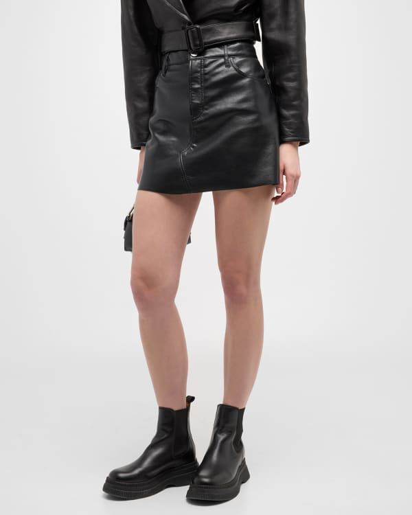 LOUIS VUITTON Button Waist Leather Mini Skirt Black. Size 40