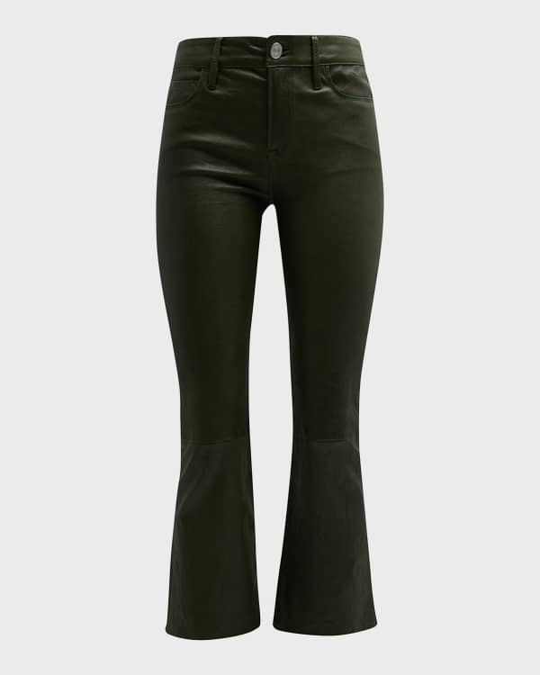 MOTHER The Weekender Heel Faux Leather Mid Rise Flare Jeans Black