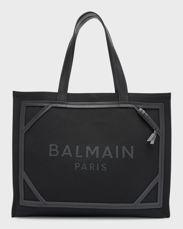 Balmain B-Army Medium Shopper Tote Bag in Raffia and Leather
