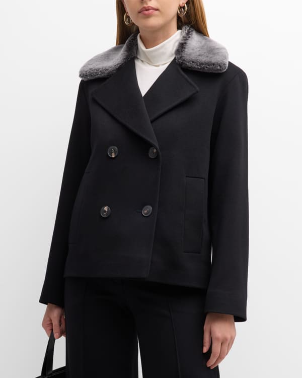 FABIANA FILIPPI Double-Breasted Plaid Alpaca Wool Peacoat | Neiman