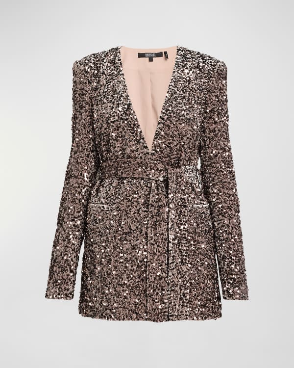Badgley Mischka Collection Belted Sequin Wrap Jacket Neiman Marcus