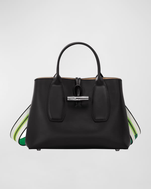 Longchamp Black/Rust Leather Roseau Tote