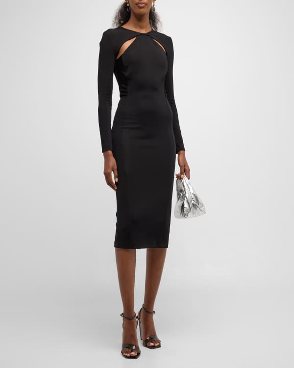 Aurora - Long-Sleeve Lace Cutout Midi Bodycon Dress