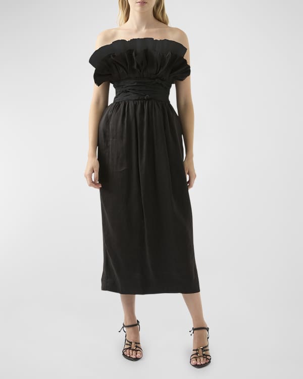 Saloni Fleur Silk Tie-Back Midi Dress | Neiman Marcus