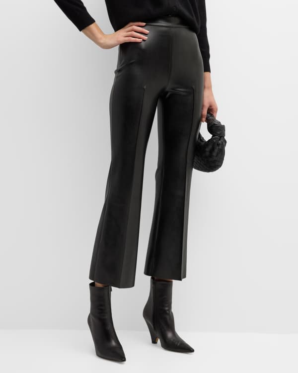 Retro Belted Wide Leg Bell Bottom Faux Leather Pants –