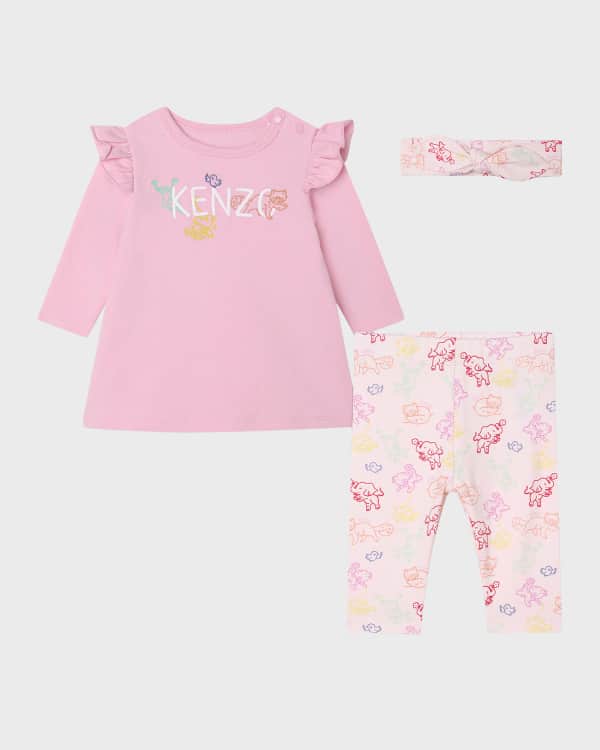 Kenzo Girl's Embroidered Tiger 3-Piece Set, Size 3M-12M | Neiman Marcus