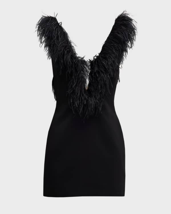 AREA FeatherTrim Denim Mini Dress Neiman Marcus