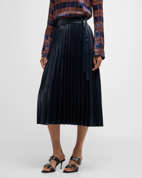 A.L.C. Tori Pleated Metallic Vegan Leather Midi Skirt | Neiman Marcus
