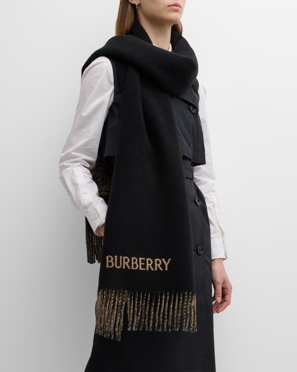 Fringed Logo-Embroidered Two-Tone Wool and Cashmere-Blend Scarf