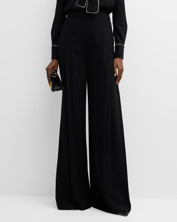 High-rise satin wide-leg pants in white - Alex Perry