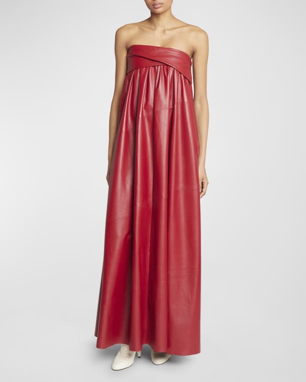 TOM FORD Leather Logo Buckle Strapless Slit-Hem Evening Gown