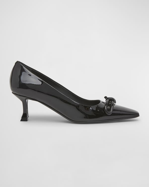 Erica Leather Bow Comma-Heel Pumps