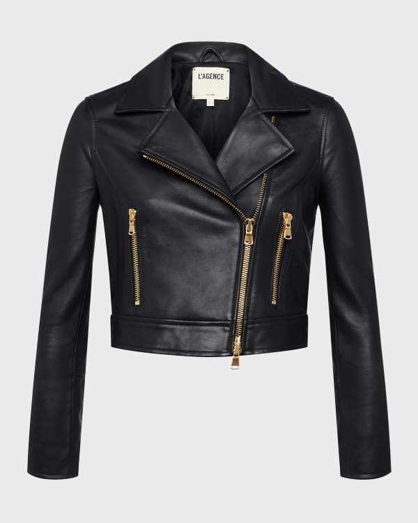 Theory Cropped Leather Jacket with Flap Pockets Neiman Marcus