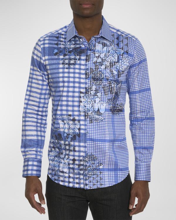 Robert Graham Men's Charlie Long Sleeve Woven Shirt - Tailored Fit With Skull Print Trim