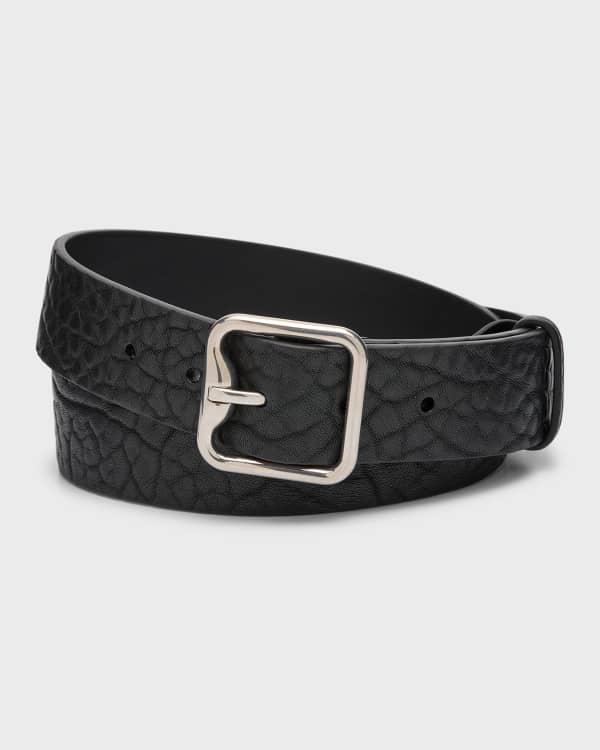 Burberry Men's Reversible Monogram Plaque Buckle Leather Belt