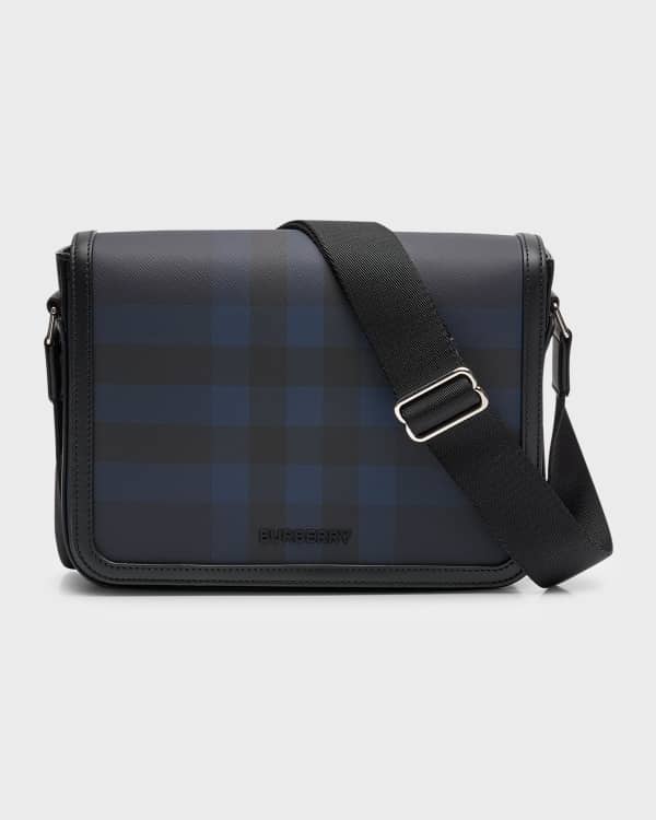 Burberry Men's Tonal Check Leather Messenger Bag | Neiman Marcus