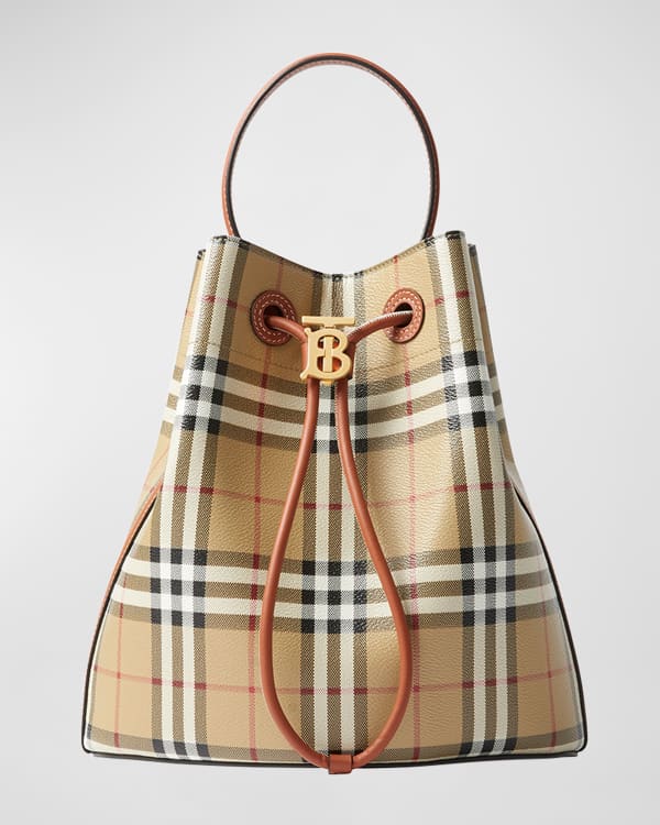Burberry Small Check Knit Drawstring Bucket Bag | Neiman Marcus