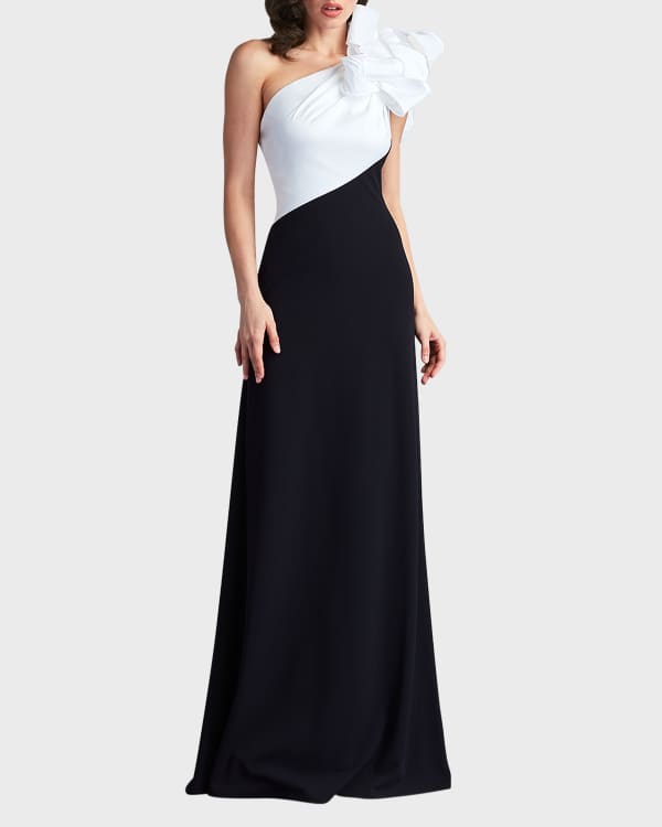 Tadashi Shoji Cold Shoulder Long Sleeve Lace Combo Gown Neiman
