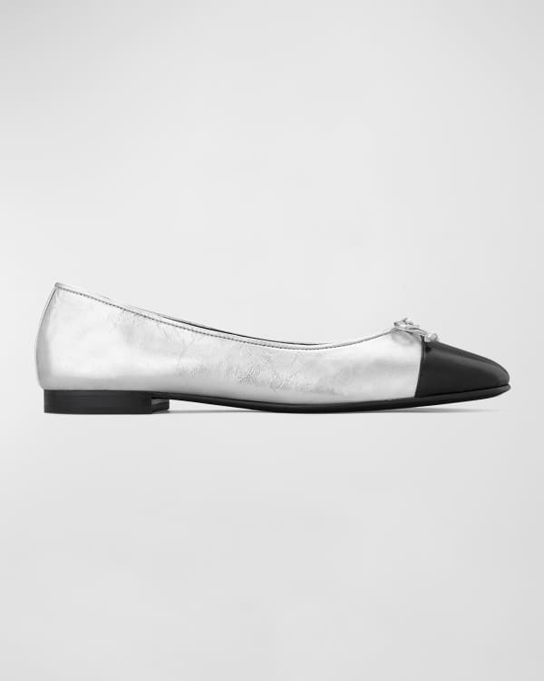 Tory Burch Jolie Logo Ballerina Flat Silver Black Neiman Marcus