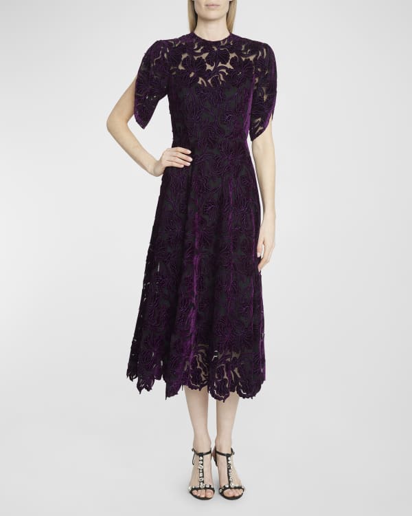 Erdem Floral Sequin Cap-Sleeve Midi Dress | Neiman Marcus