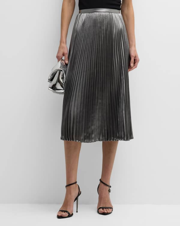 Grey chiffon pleated midi skirt deals
