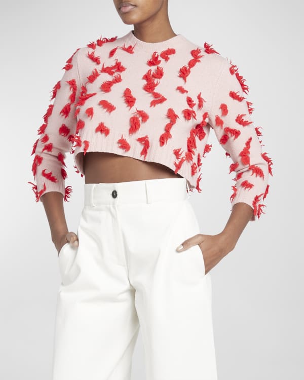 Red fuzzy crop sweater discount