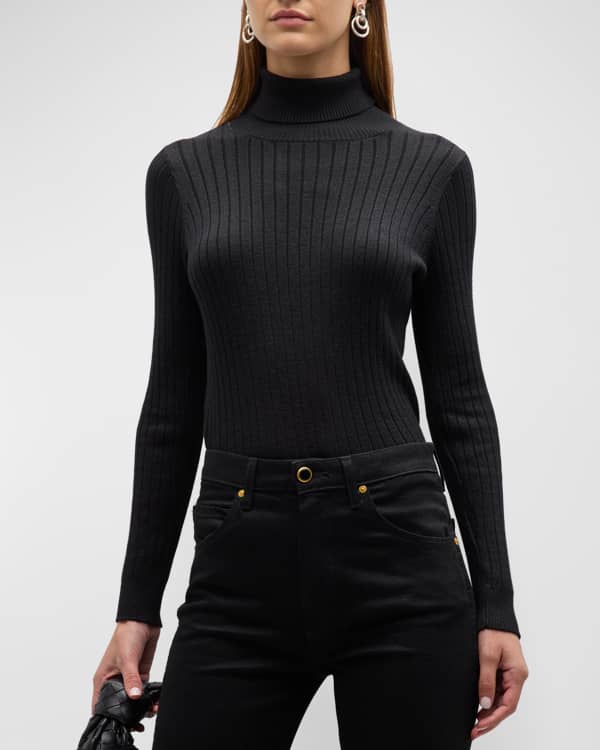 Norma Kamali Slim Fit Long Sleeve Turtleneck Top - Black