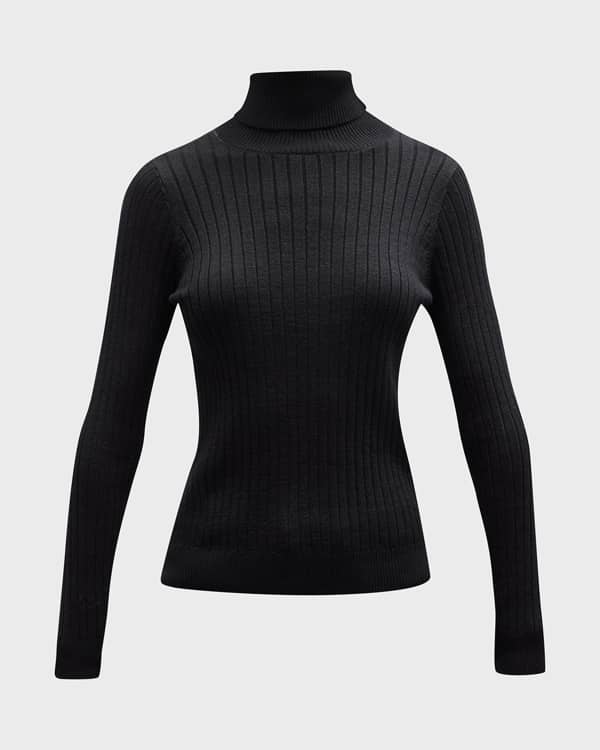 Norma Kamali Slim Fit Long Sleeve Turtleneck Top - Black