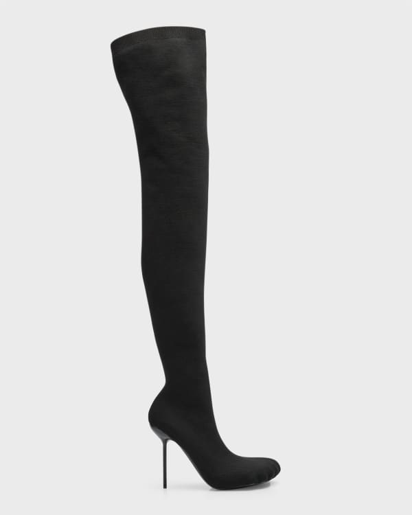 Moneta monogram mesh over-the-knee boots in black - Balmain