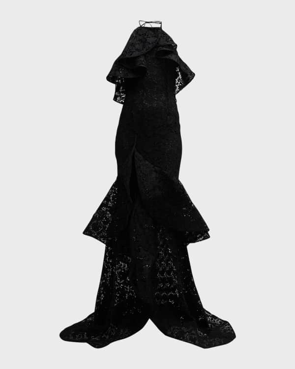 Oscar de la Renta Floral Sequin Embroidered Evening Gown Neiman
