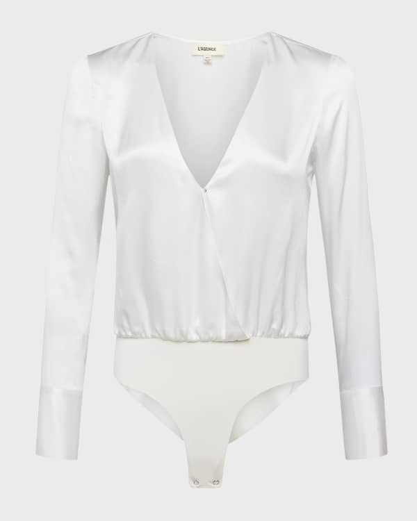 Norma Kamali Oversized Boyfriend Shirt Plunge Bodysuit Neiman Marcus