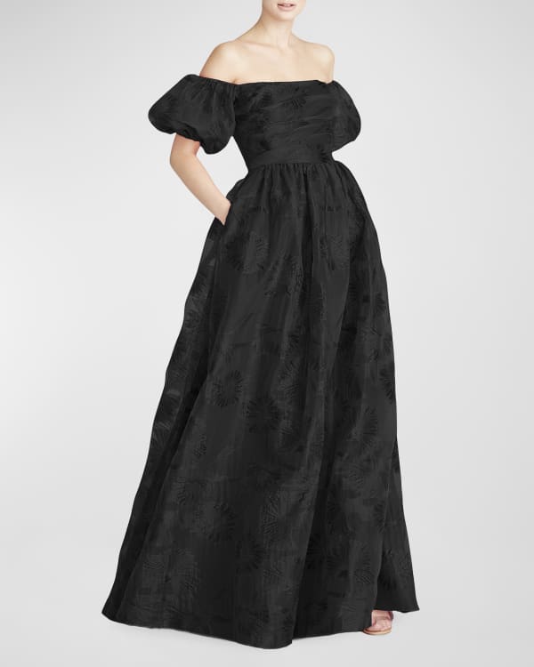 Floral jacquard sleeveless ball gown with pockets shop