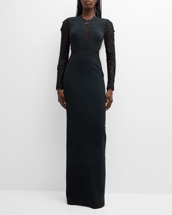 Pamella Roland Crepe Sleeve Applique Gown | Neiman Marcus