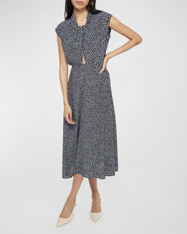 Ranna Gill Mix-Print Viscose Linen Midi Dress | Neiman Marcus