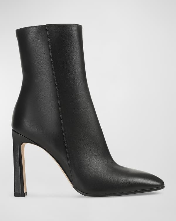 STAUD Wally Leather Square-Toe Ankle Booties | Neiman Marcus