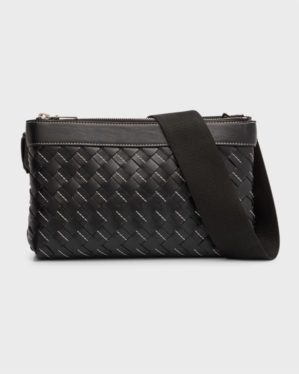 Bottega Veneta - Men - Intrecciato Leather Messenger Bag Black