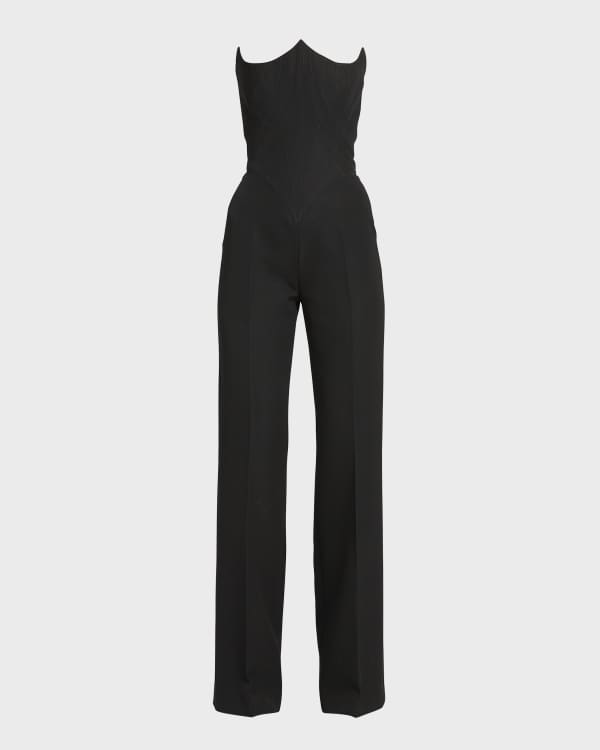 Herve Leger Fringe Tailored Straight-Leg Ankle Jumpsuit