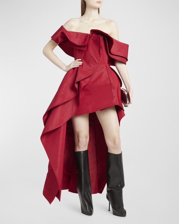 Alexander McQueen Asymmetric Drape Leather Bustier Mini Dress