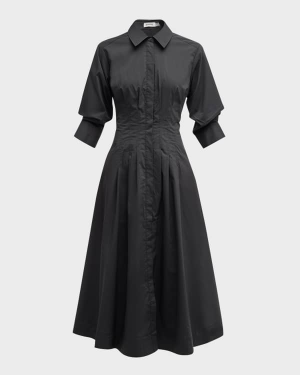 3.1 Phillip Lim Tulip Poplin Puff-Sleeve A-Line Midi Dress