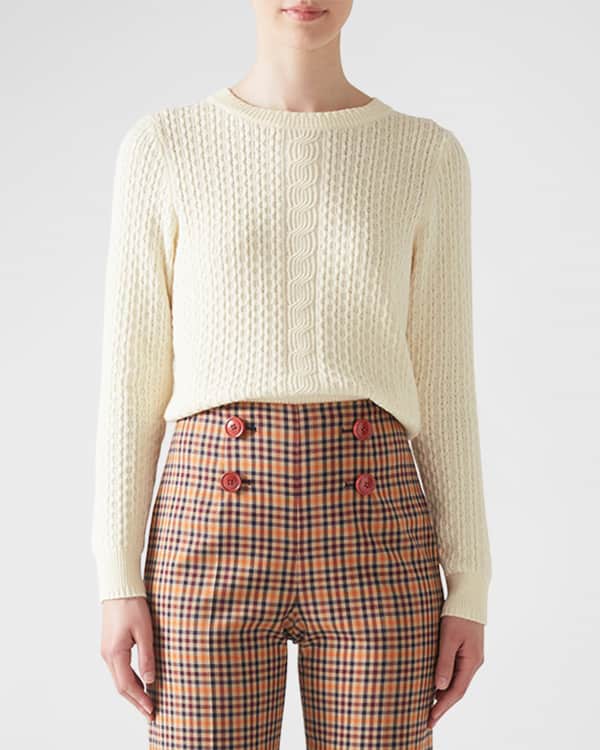 Autumn Cashmere Fringe Trim Cable Knit Popcorn Sweater Neiman Marcus