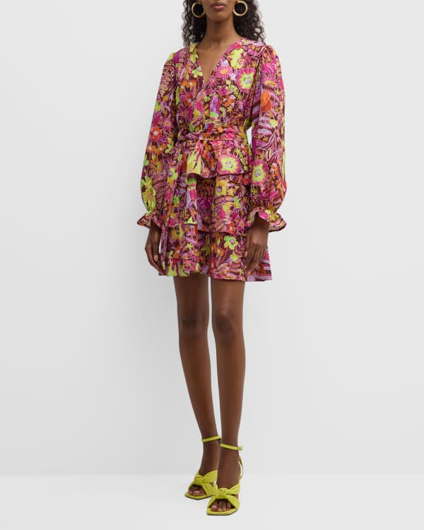 ROCOCO SAND Short Smocked Floral Tiered Mini Dress | Neiman Marcus