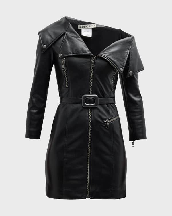 Alice + Olivia Leandra Vegan Leather Mini Dress | Neiman Marcus