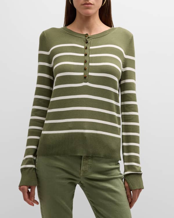 $295 Veronica Beard Women's Green Striped V-Neck Merino Wool Sweater Size  XL